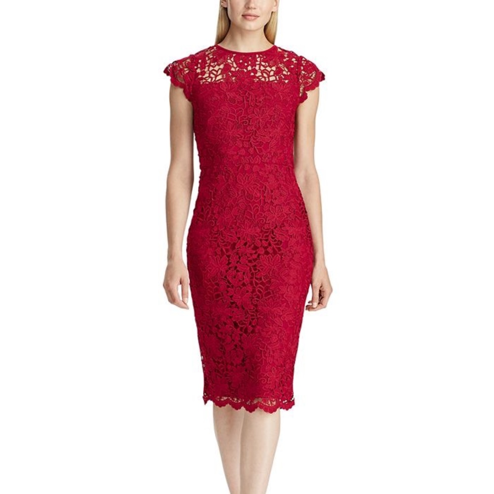 Red Lauren-Ralph Lauren Flora-Lace dress size 14